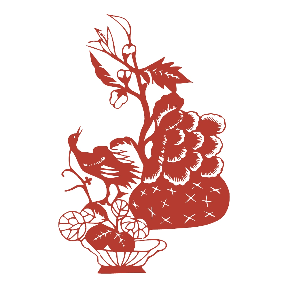 Bird and Flower Basket paper-cut design
