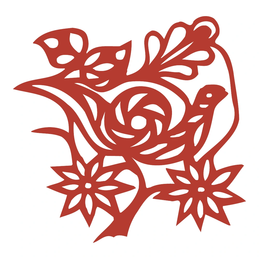 Bird with Three Flowers paper-cut design