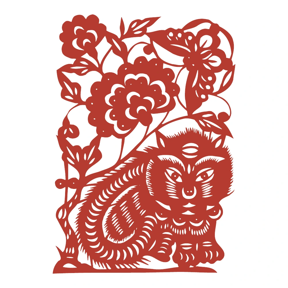 Cat Butterfly and Flowers paper-cut design