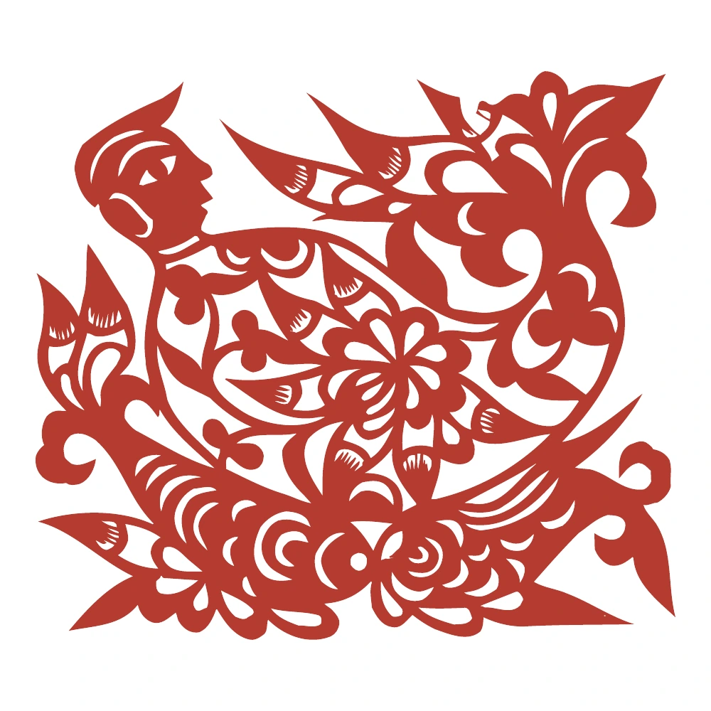 Crested Bird with Floral Scroll — finished design