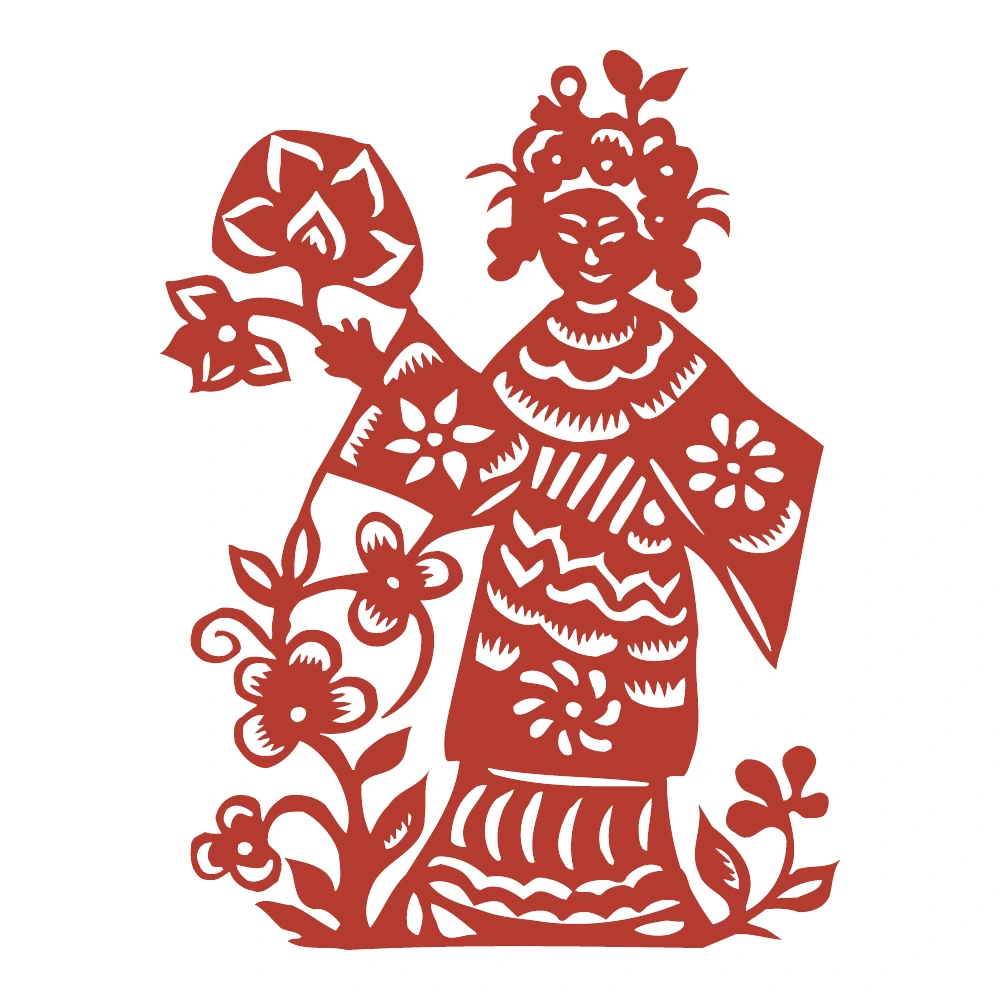 Figure with Flowers paper-cut design
