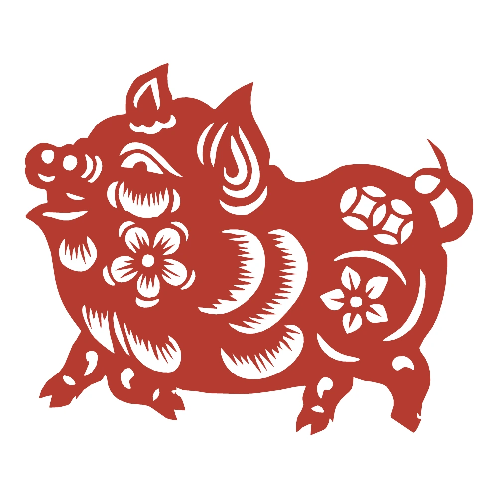 Floral Pig paper-cut design