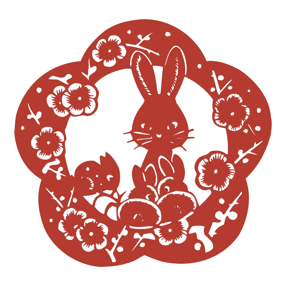 花の波形枠とうさぎ