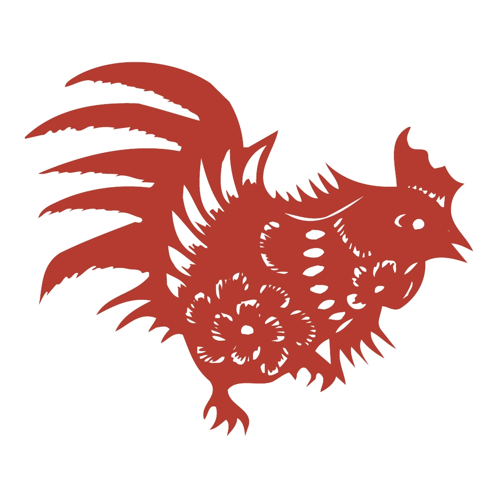 Sweeping-Tail Rooster paper-cut design