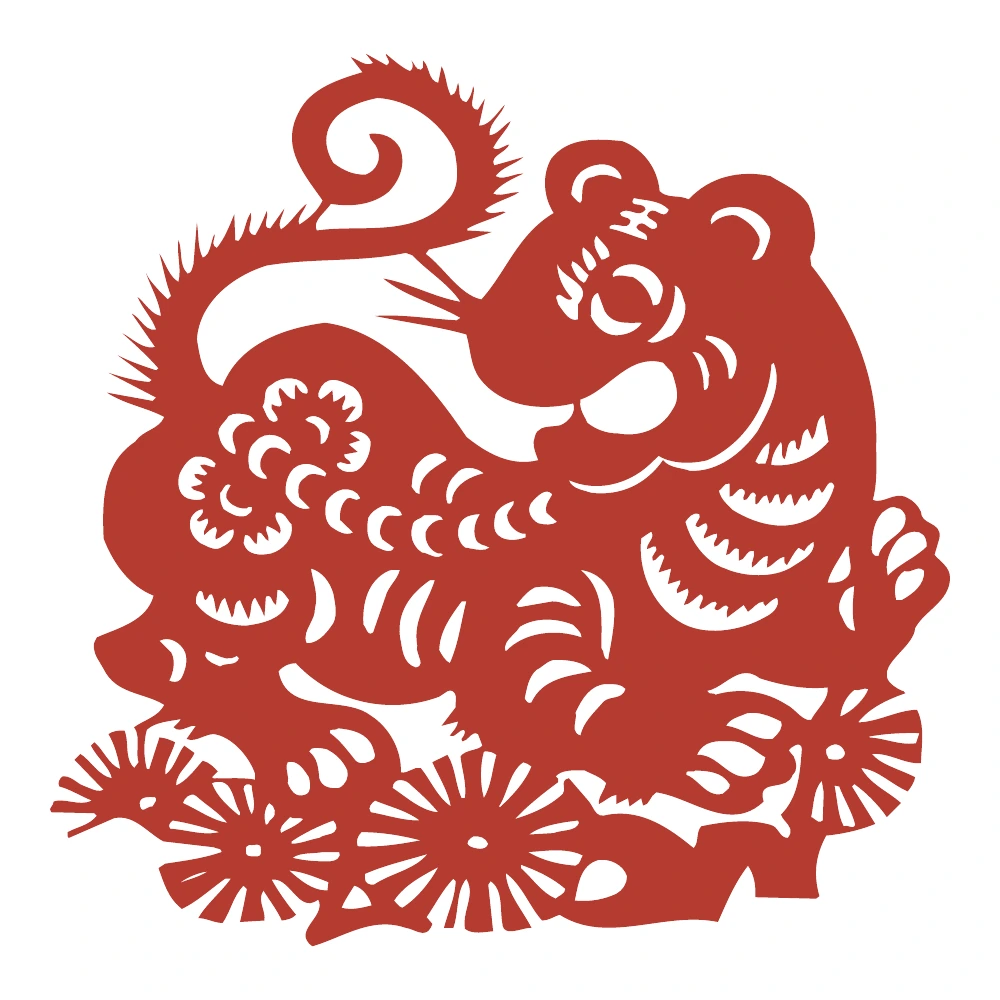 Tiger with Daisies paper-cut design