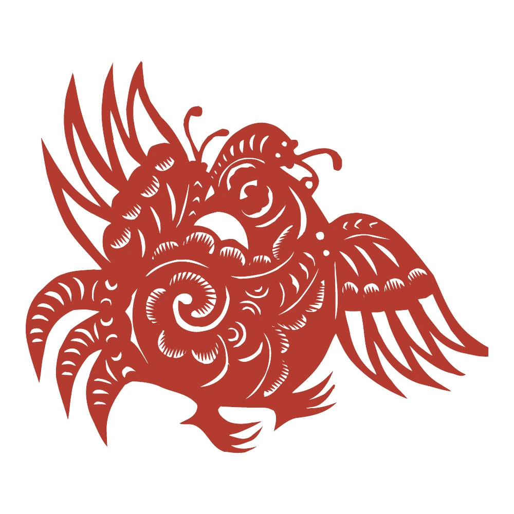 翼を広げた花模様の鳥